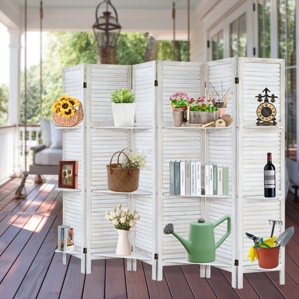 Beachcrest Home Genoveva 6 Panels Wood Room Divider with Shelves